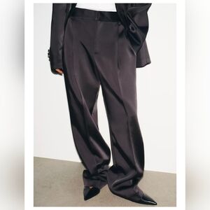 Zara Black Pleated Thick Satin Trousers